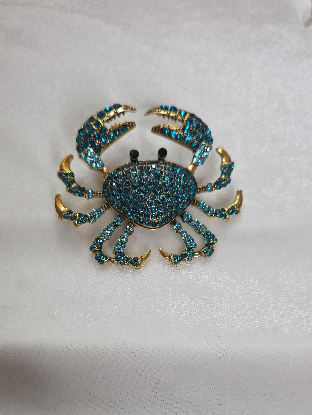 Women's Blue Rhinestone Crab Brooch Retro Style Pin Rhinestones Sparkling Gold
